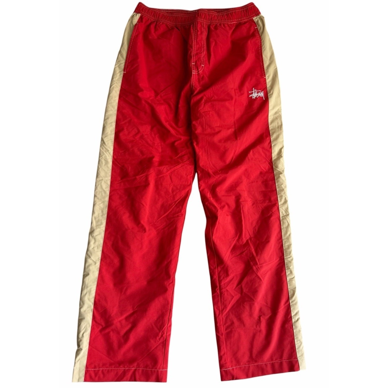 Stussy Track Pants Red Tan Side Panel Wide Leg Men's Small